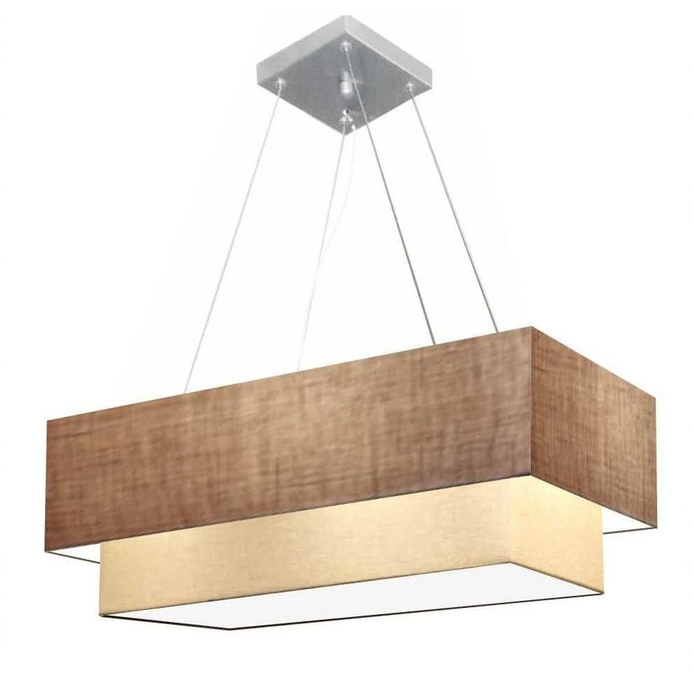 Lustre Pendente Duplo Retangular Vivare Md-4321 Cúpula Em Tecido 80x40cm X 70x30cm - Bivolt Palha-bege 127/220v