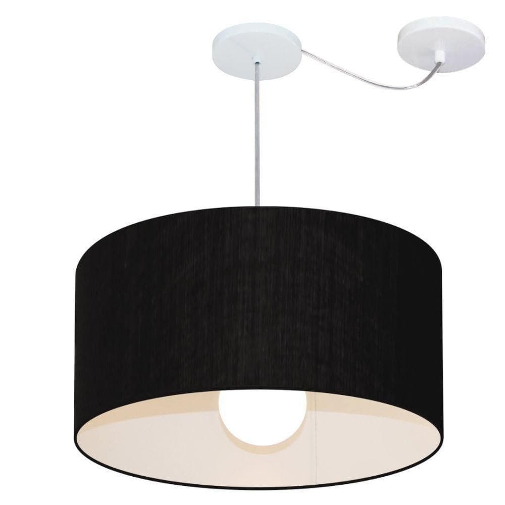 Lustre Pendente Cilíndrico Com Desvio Md-4233 Cúpula Em Tecido 55x30cm Preto - Bivolt