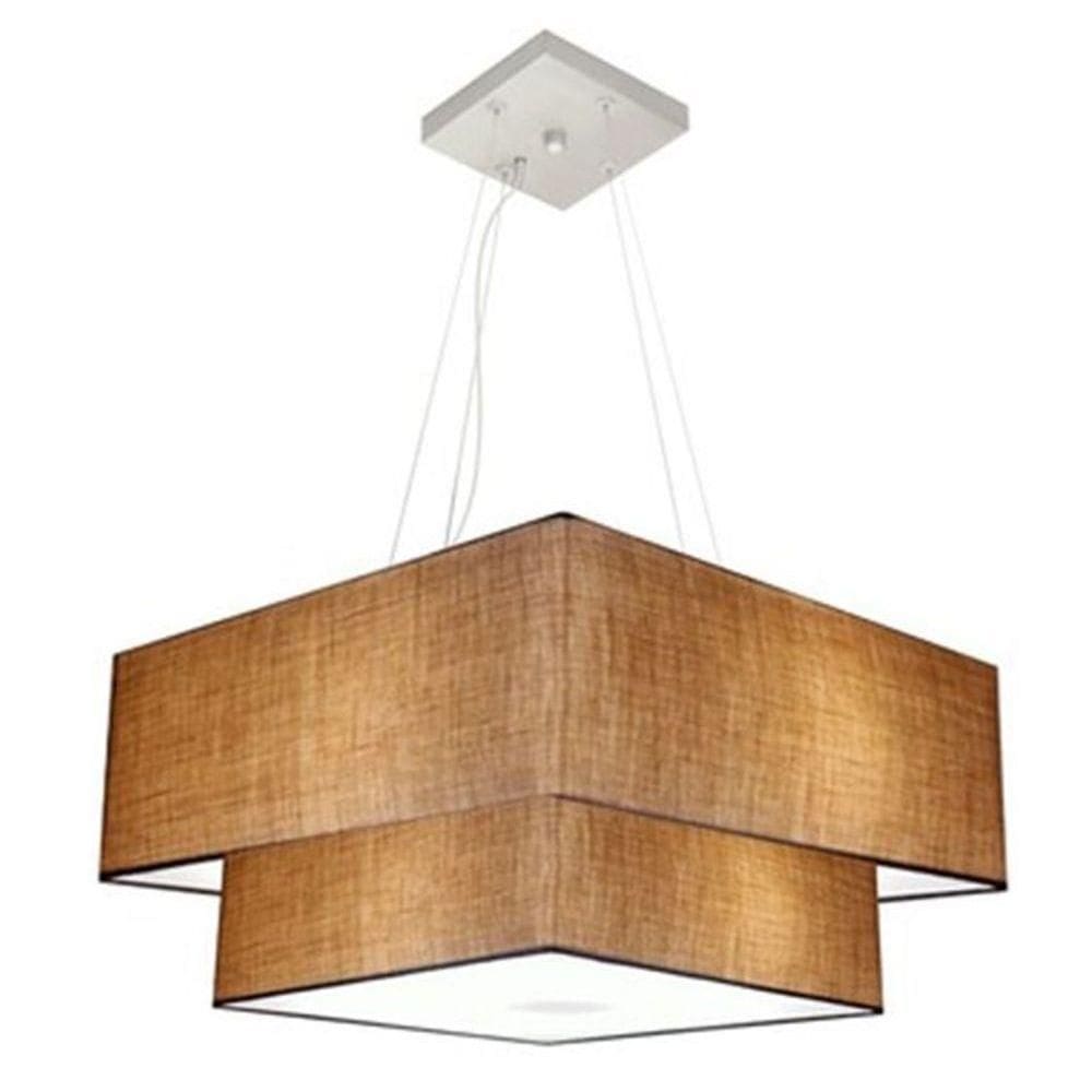 Lustre Pendente Duplo Quadrado Vivare Md-4347 Cúpula Em Tecido 80x70cm - Bivolt Palha 127/220v