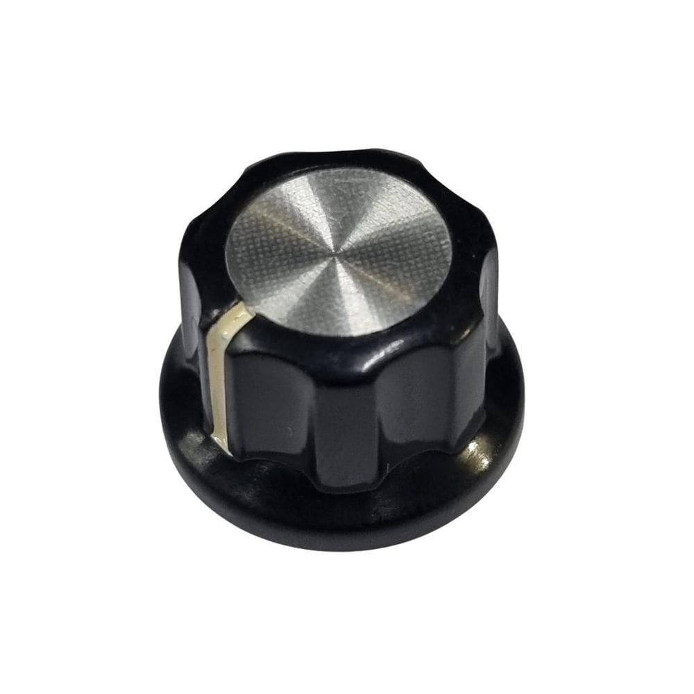Knob Preto Estriado Abs Topo Aluminio Escovado Unidade
