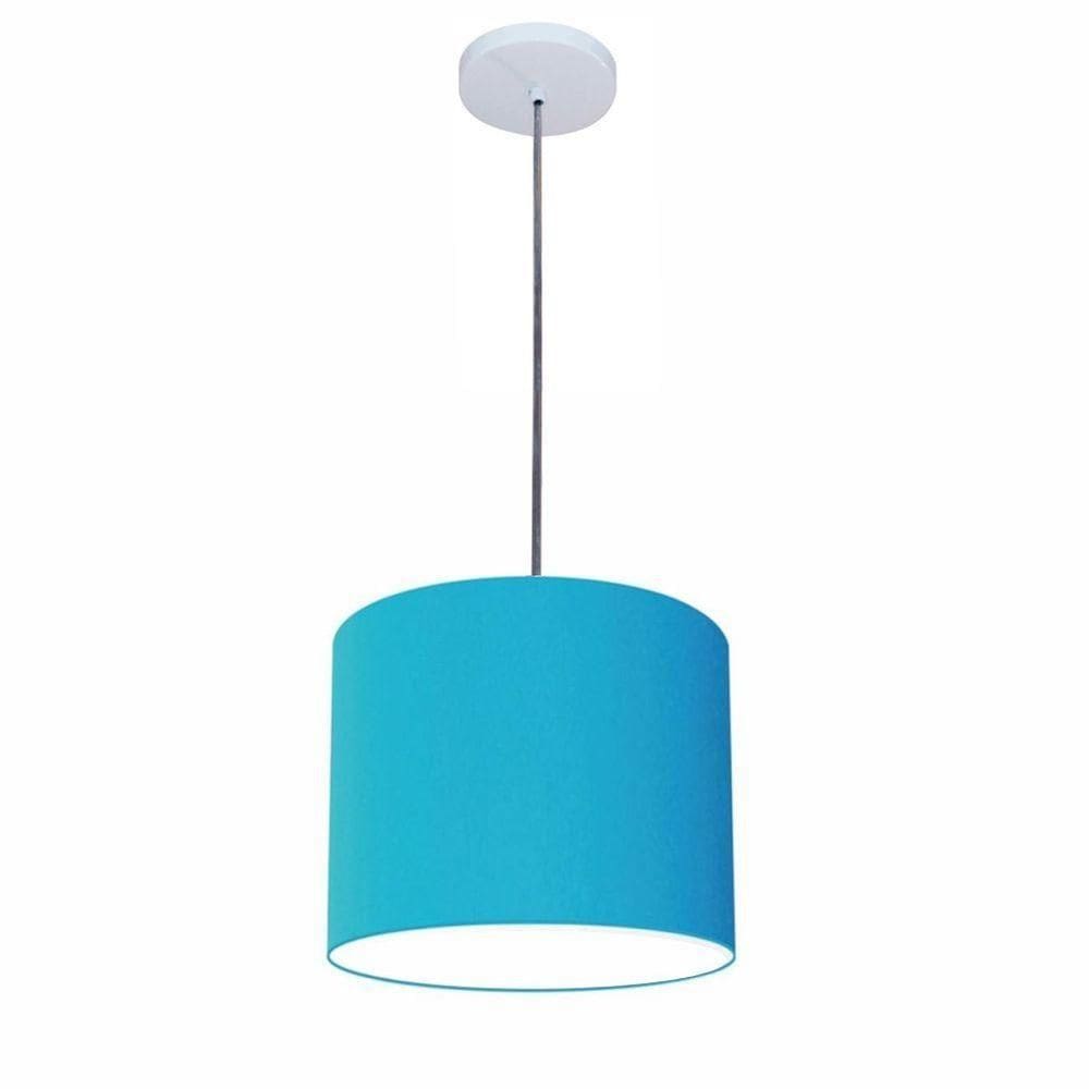Lustre Luminária Pendente Vivare Free Lux Pe-4106br Cúpula Em Tecido 20x25cm Azul-turquesa Canopla Branca E Fio Cristal