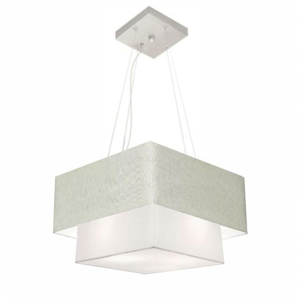 Lustre Pendente Duplo Quadrado Vivare Md-4157 Cúpula Em Tecido 40x35cm - Bivolt Rustico-cinza-branco 127/220v