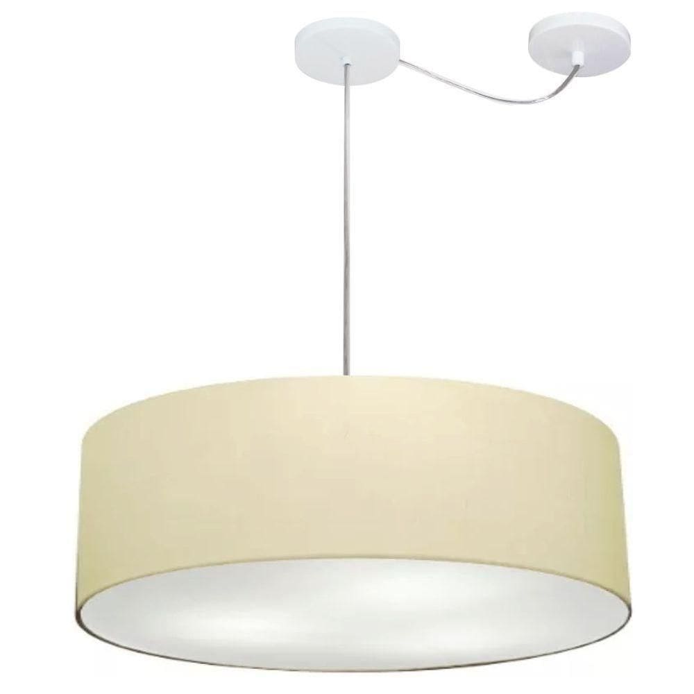 Lustre Pendente Cilíndrico Com Desvio Md-4262 Cúpula Em Tecido 55x15cm Algodão Crú - Bivolt