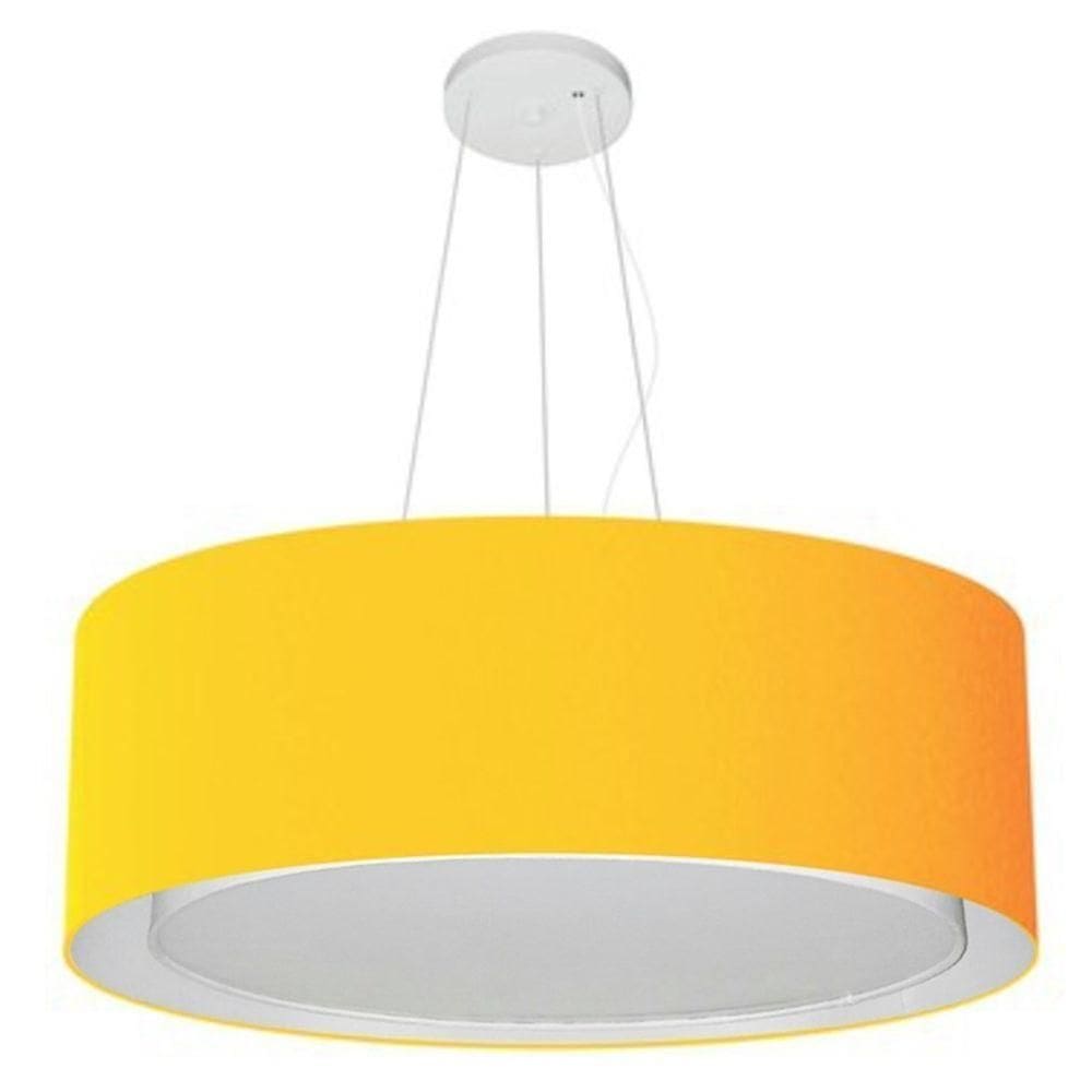 Lustre Pendente Cilíndrico Duplo Md-4125 Cúpula Em Tecido 60x25cm Laranja - Bivolt