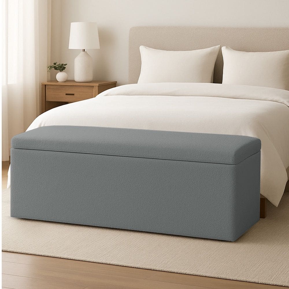 Calçadeira Baú King 1,95m Grécia Boucle Grafite Dal Poz Estofados