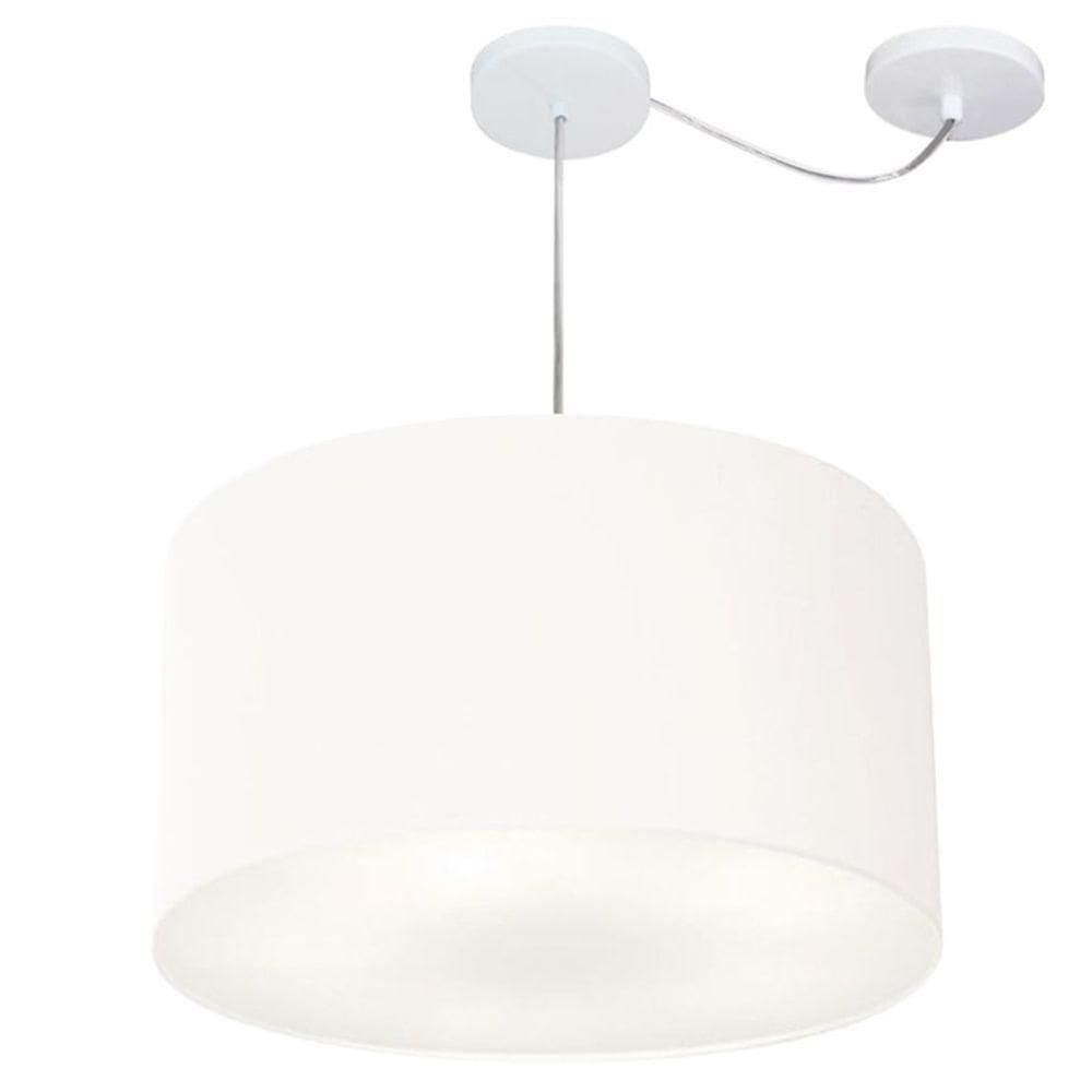Lustre Pendente Cilíndrico Com Desvio De Centro Md-4168 Cúpula Em Tecido 60x30cm Branco - Bivolt