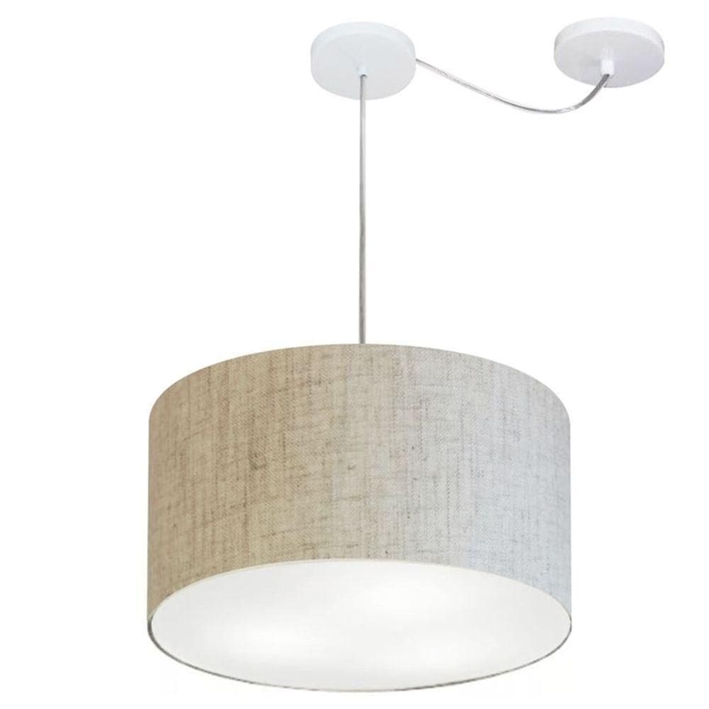 Lustre Pendente Cilíndrico Com Desvio De Centro Md-4166 Cúpula Em Tecido 40x25cm Rustico Bege - Bivolt