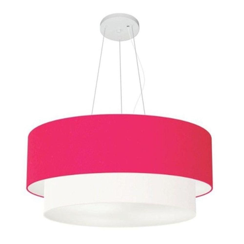Lustre Pendente Duplo Cilíndrico Vivare Md-4371 Cúpula Em Tecido 80x70cm - Bivolt Rosa-pink-branco 127/220v