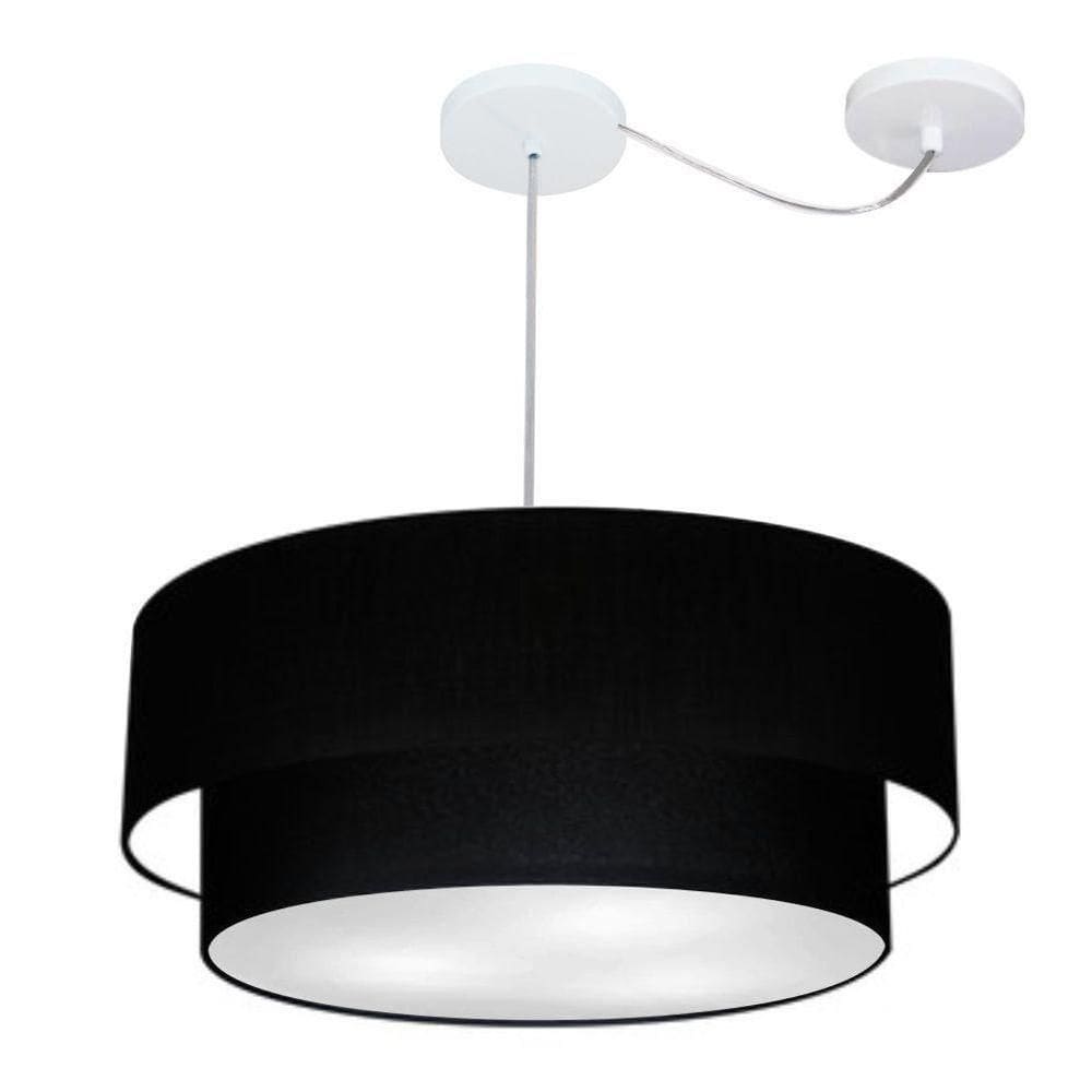Lustre Pendente Duplo Cilíndrico Com Desvio De Centro Vivare Md-4362 Cúpula Em Tecido 55x50cm - Bivolt Preto 127/220v