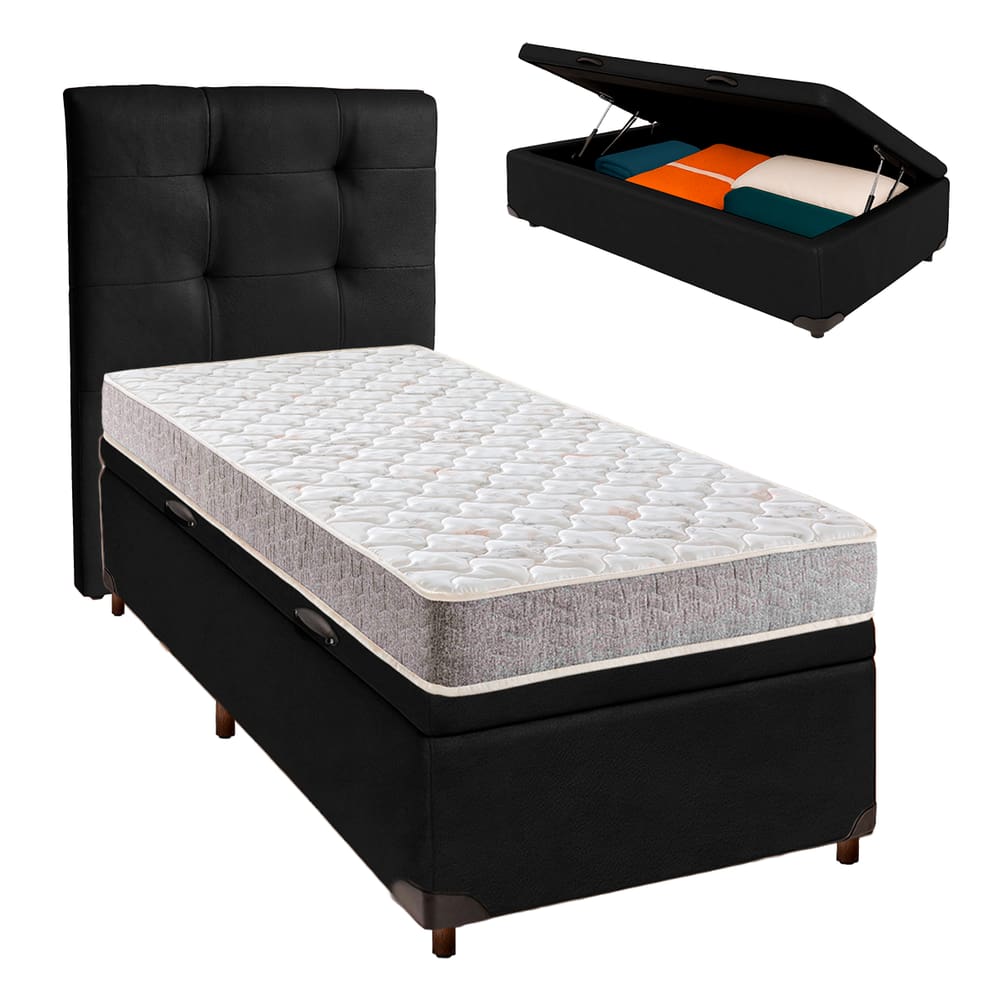 Cama + Bau Blindado e Colchão D23 Solteiro - D23 Inducol + Cabeceira