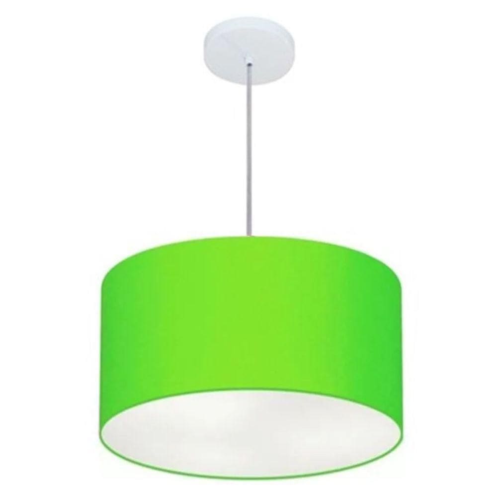 Lustre Pendente Cilíndrico Md-4099 Cúpula Em Tecido 40x25cm Verde Limão - Bivolt