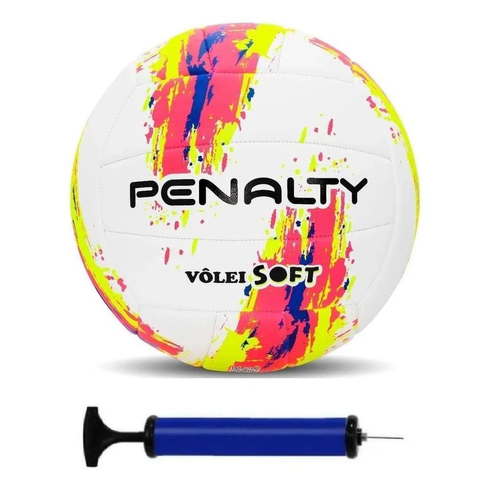 10X Bola Vôlei Penalty Soft + Bomba De Ar Cor Rosa