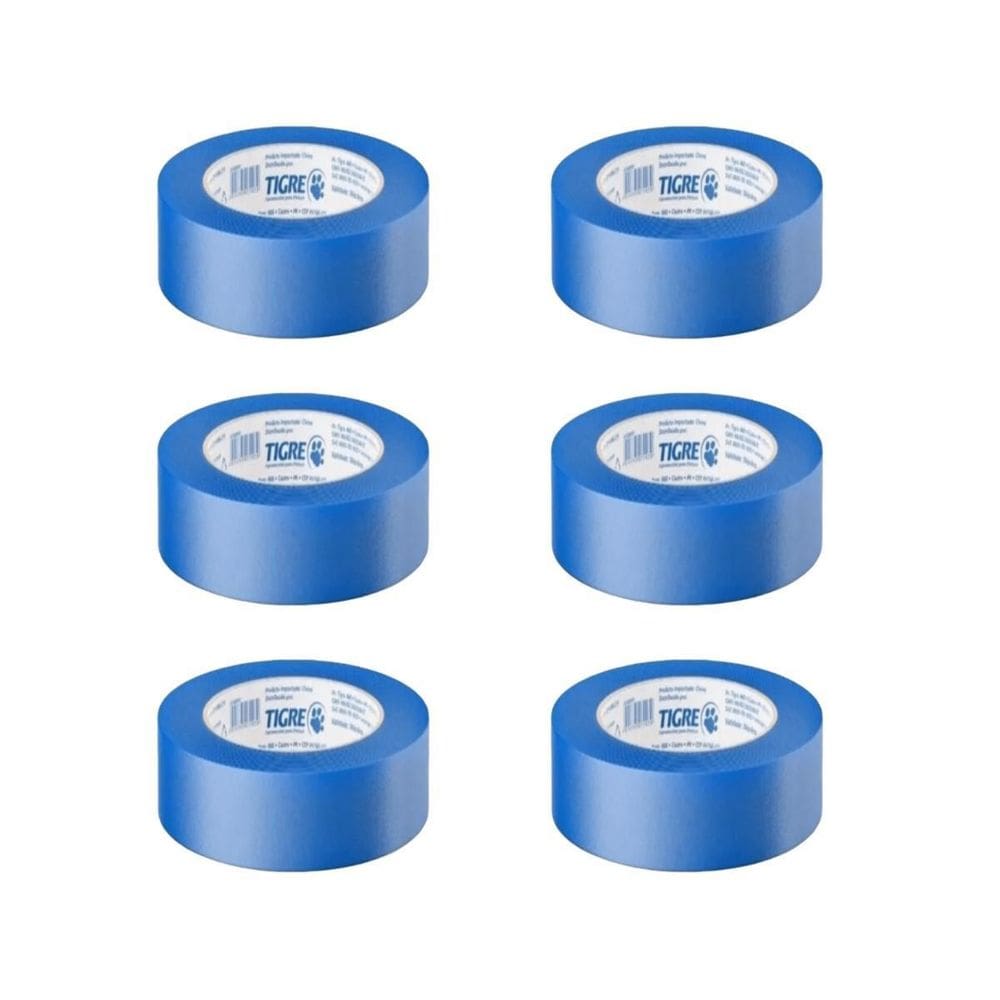 Kit 6 Fita Crepe Azul Mascaramento Pintura 48Mm X 50M Tigre