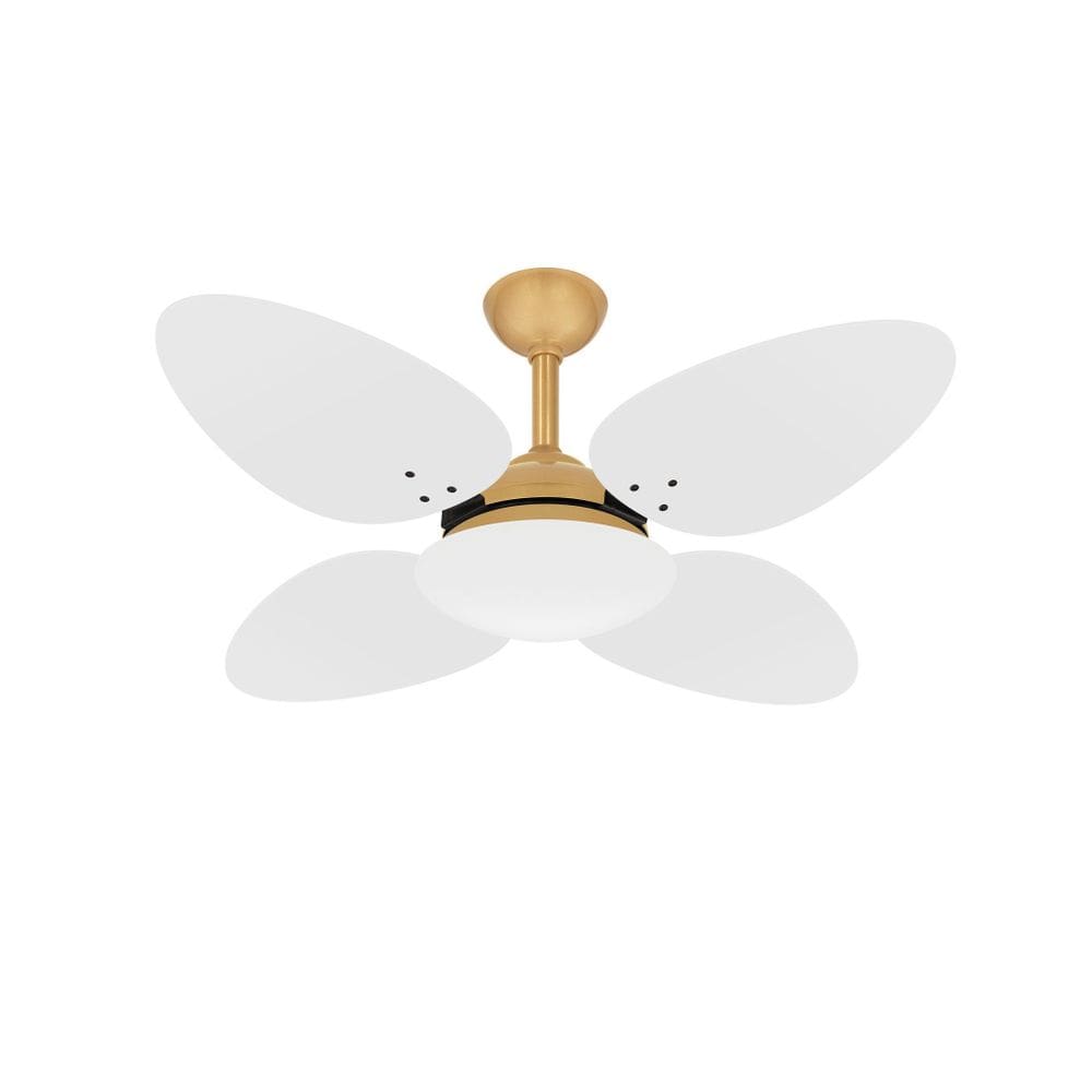 Ventilador Teto Dourado 4 Pás Trevo Branco Sala Ventax 110V