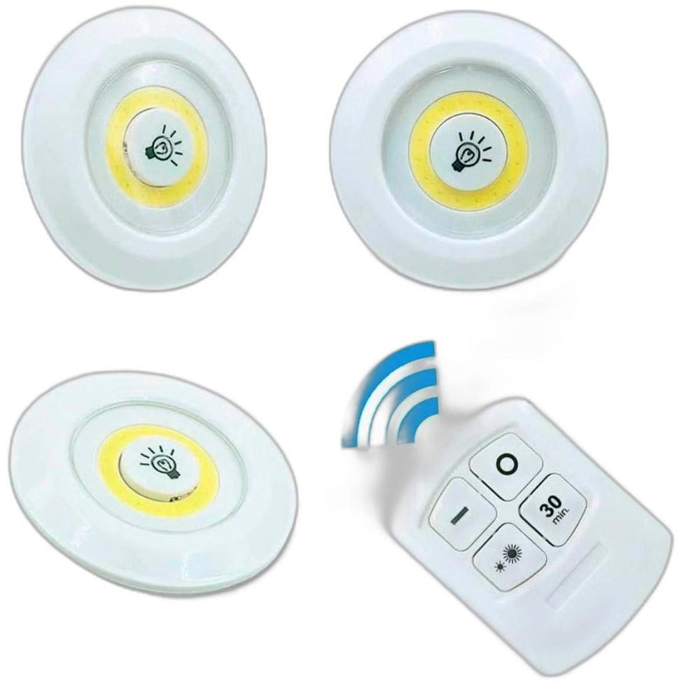 Luminária Spot Led Sem Fio Kit Com 3 Controle Remoto Incluso