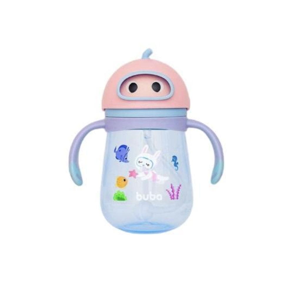 Copo Alça Removível Buba 300 Ml Canudo Silicone