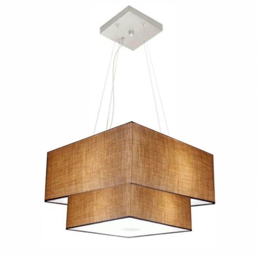 Lustre Pendente Duplo Quadrado Vivare Md-4157 Cúpula Em Tecido 40x35cm Palha - Bivolt