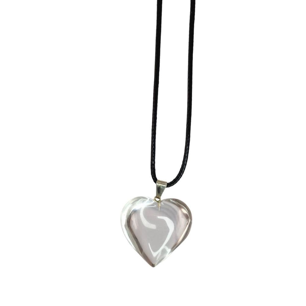 Colar Cordão Pingente De Pedra Cristal Coração Natural