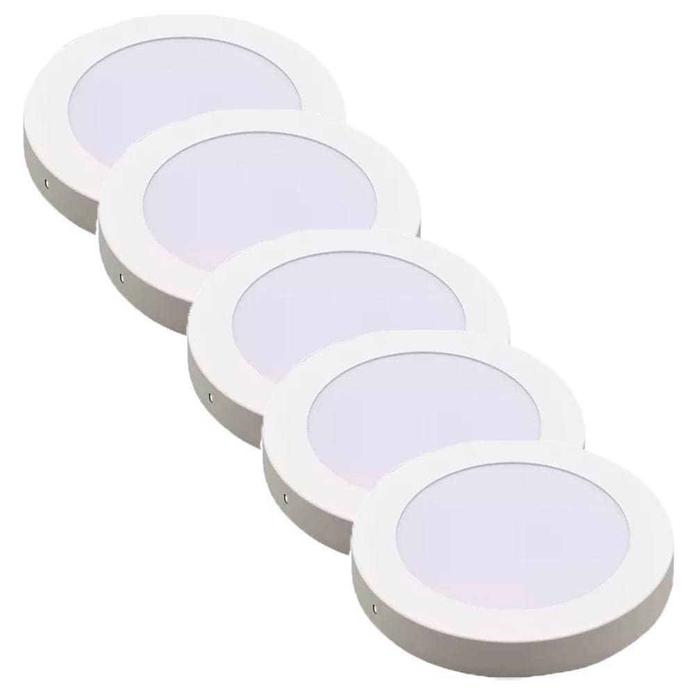Kit 5 Luminária Plafon Led Redondo Sobrepor 24W 3000K - Noll
