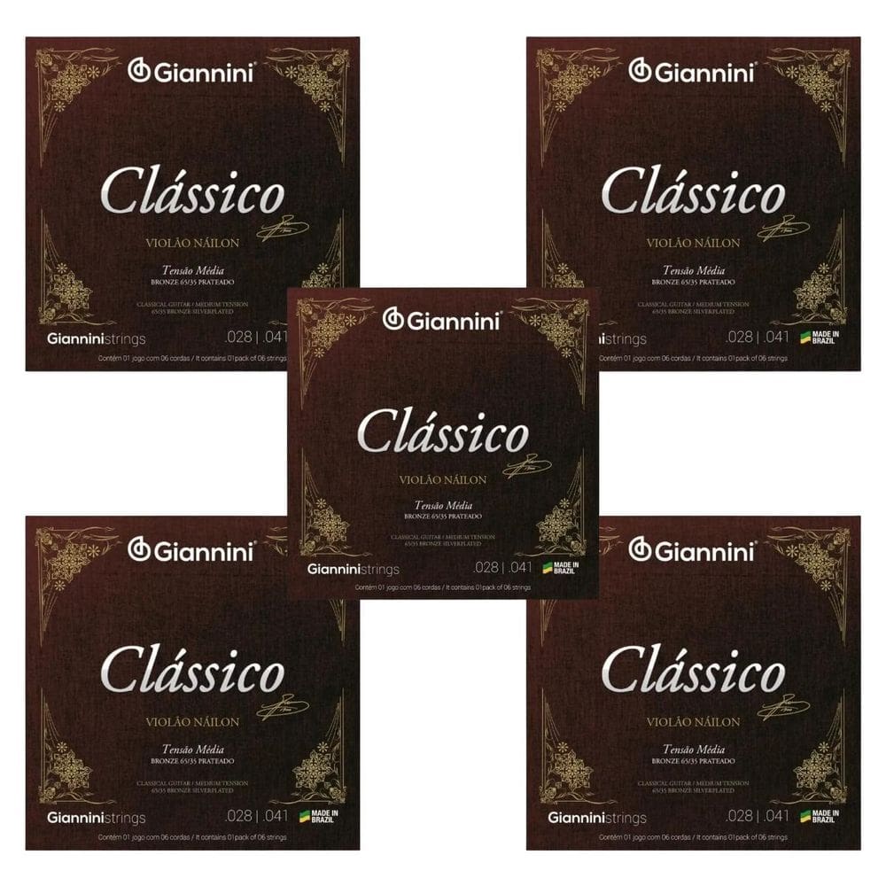 Kit 5 Encordoamento Violão Nylon Giannini Clássico T. Média