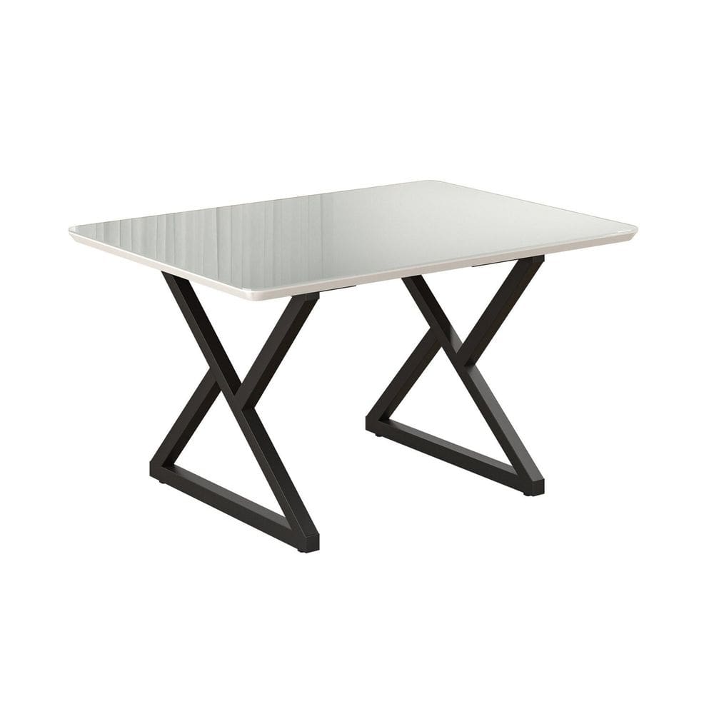 Mesa para Sala de Jantar Retangular 120x90cm Mdf com Vidro Império Preto Fosco / Off White