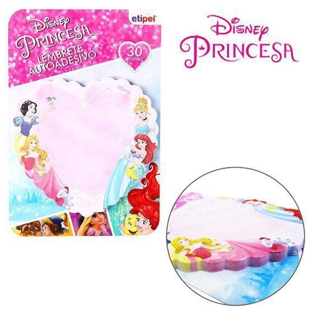 Bloco De Anotacao Adesivo Coracao 30 Folhas Princesa 7,5X7Cm