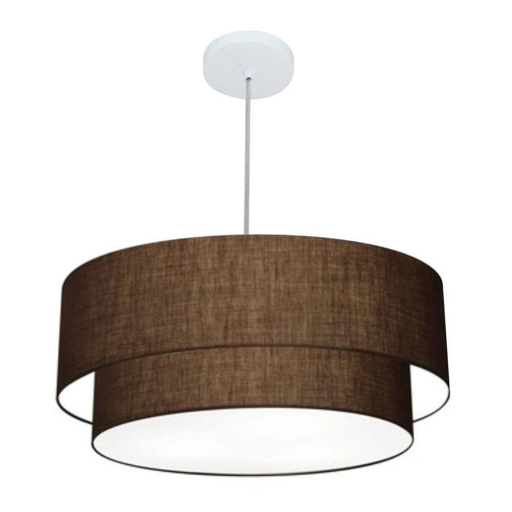 Lustre Pendente Duplo Cilíndrico Vivare Md-4353 Cúpula Em Tecido 60x50cm - Bivolt Café 127/220v