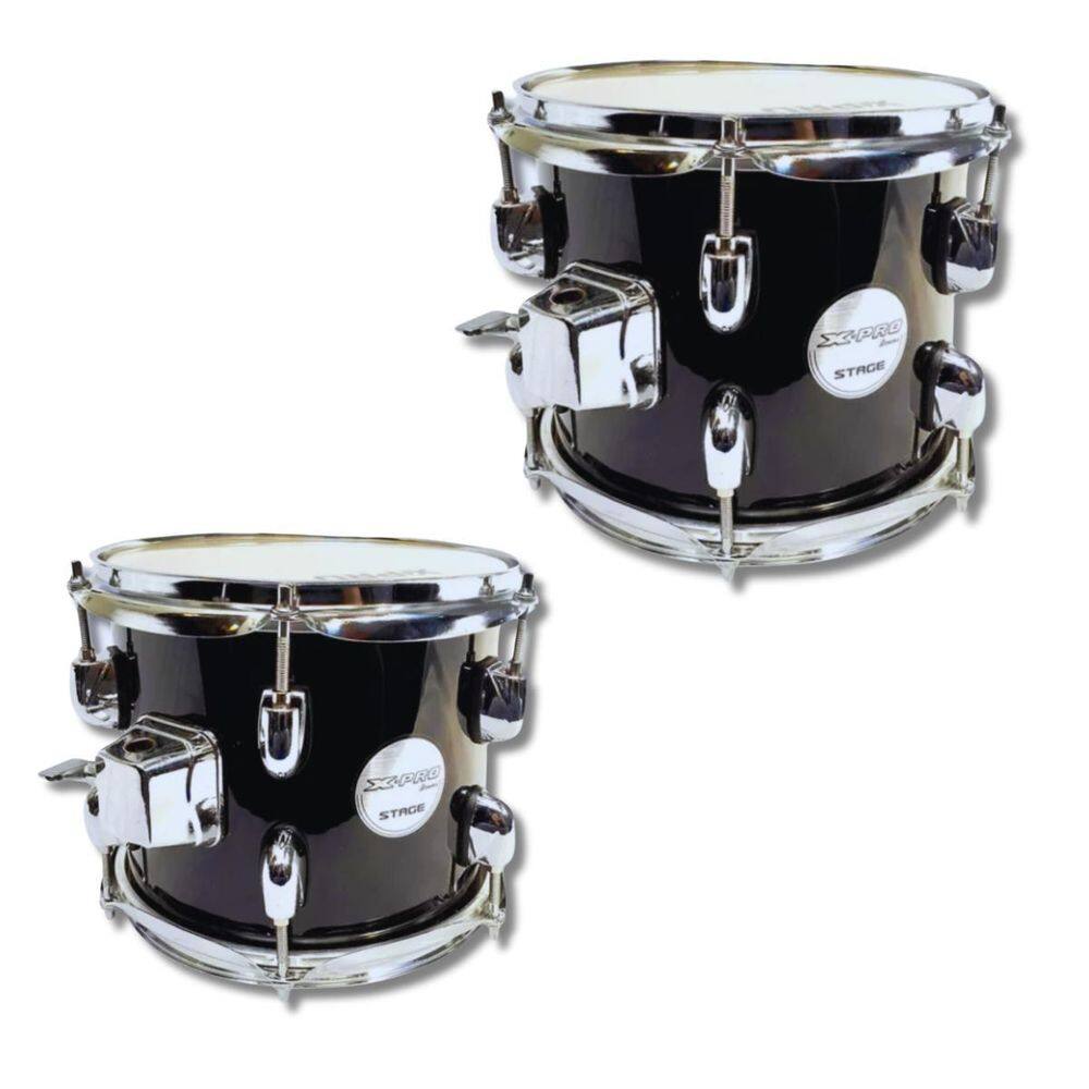 Kit Tom 8 E 10 De Bateria Em Madeira Com Caneca Cromo X-Pro
