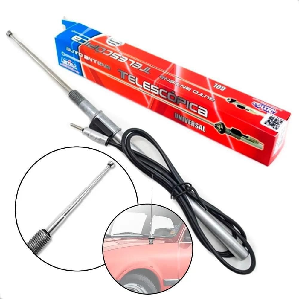 10X Antena Cromada Telescópica 4 Estágios Com Cabo Universal