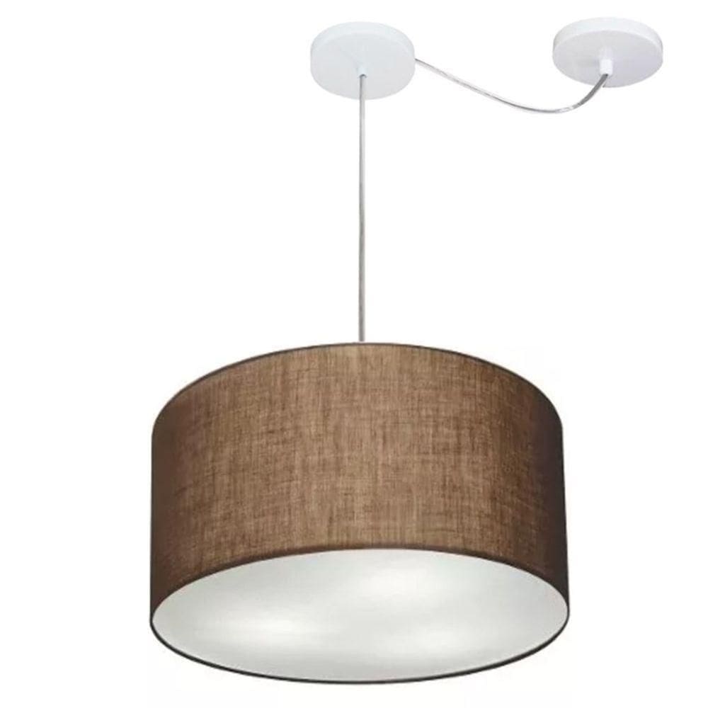 Lustre Pendente Cilíndrico Com Desvio De Centro Md-4166 Cúpula Em Tecido 40x25cm Café - Bivolt