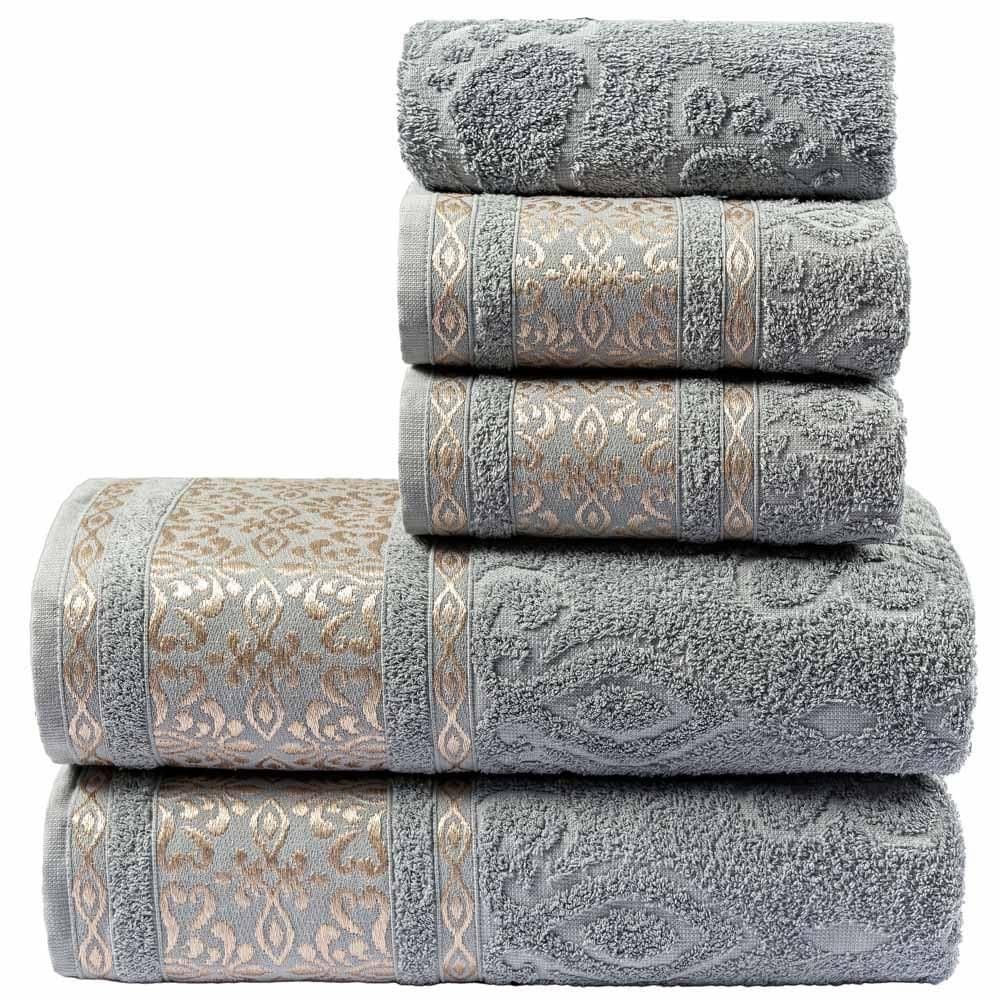 Jogo De Banho Toalhas Malau 100% Algodão 5Pçs Cinza Granito