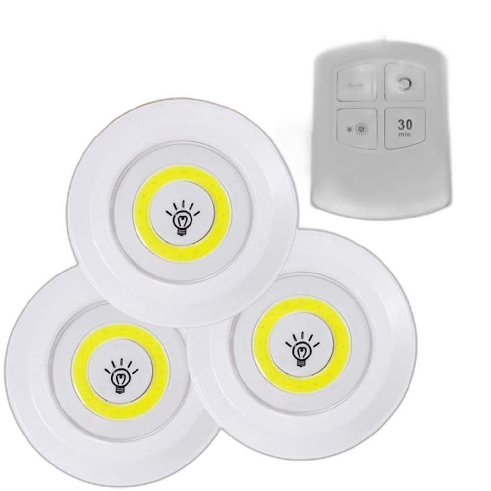 Kit 3 Luminaria Lampada Led Spot Sem Fio Controle Remoto Cor