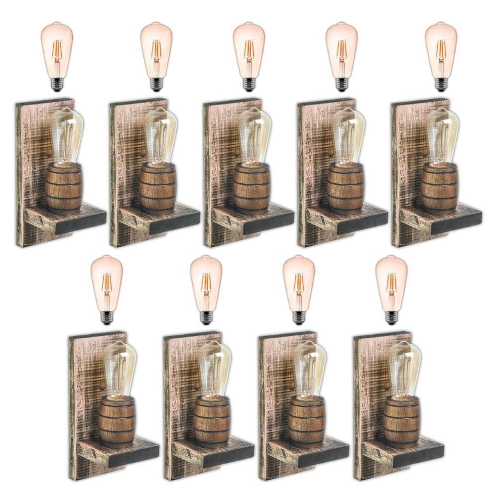 Kit 9 Arandelas Barril Delenha Decor Rústico + Lâmpadas