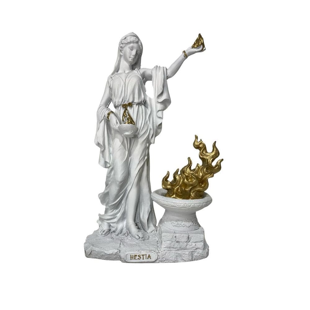Escultura Deusa Héstia 27Cm Resina Branco E Dourado