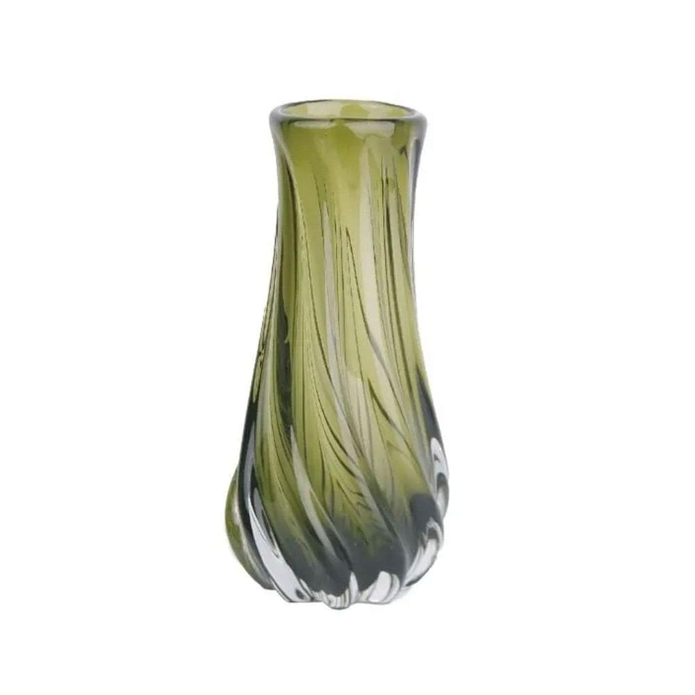 Vaso Murano Italiano 29X13Cm Lapidados Fino Acabamento Verde
