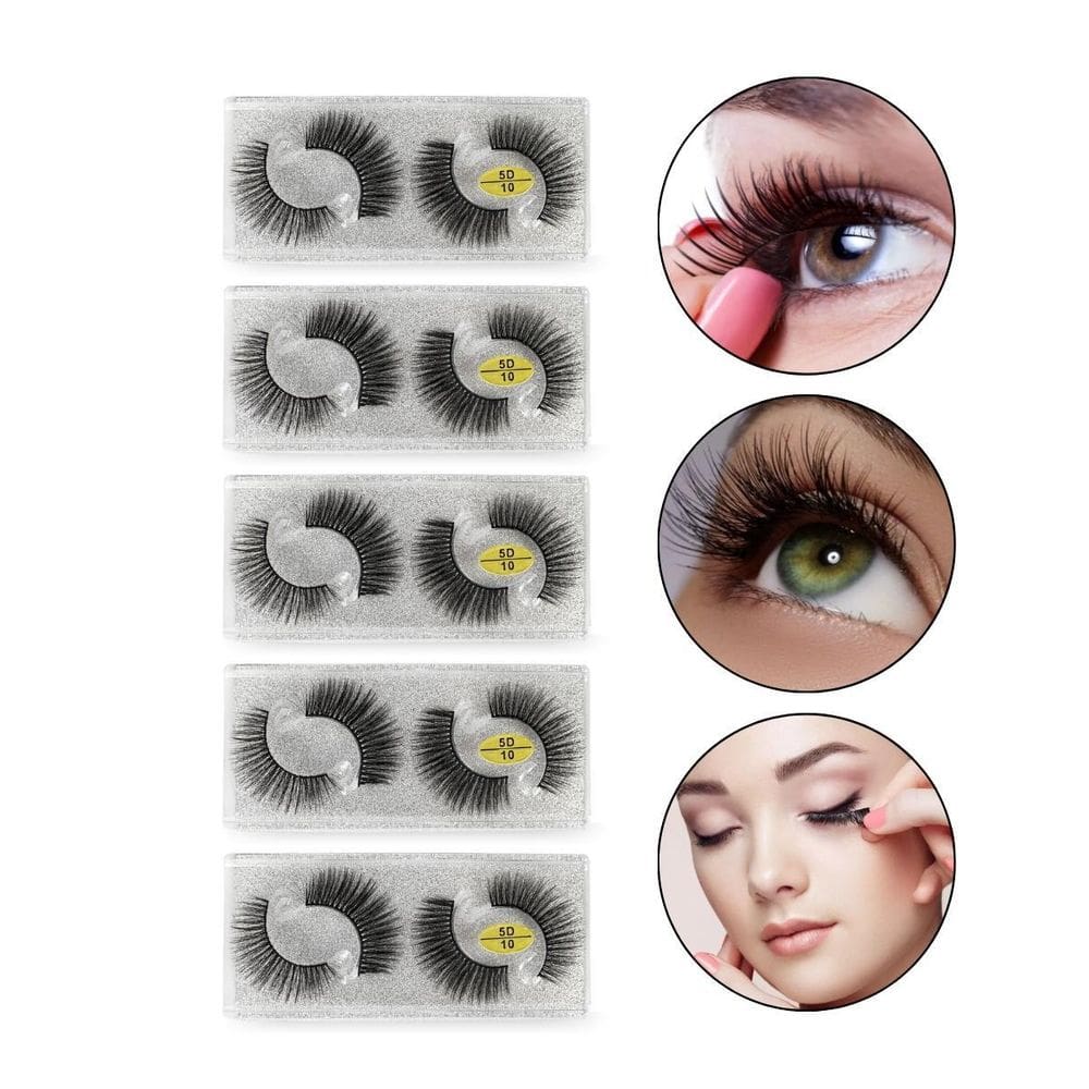 Kit 10 Pares Cílios Postiços 5D Natural Curvatura Suave 10Mm