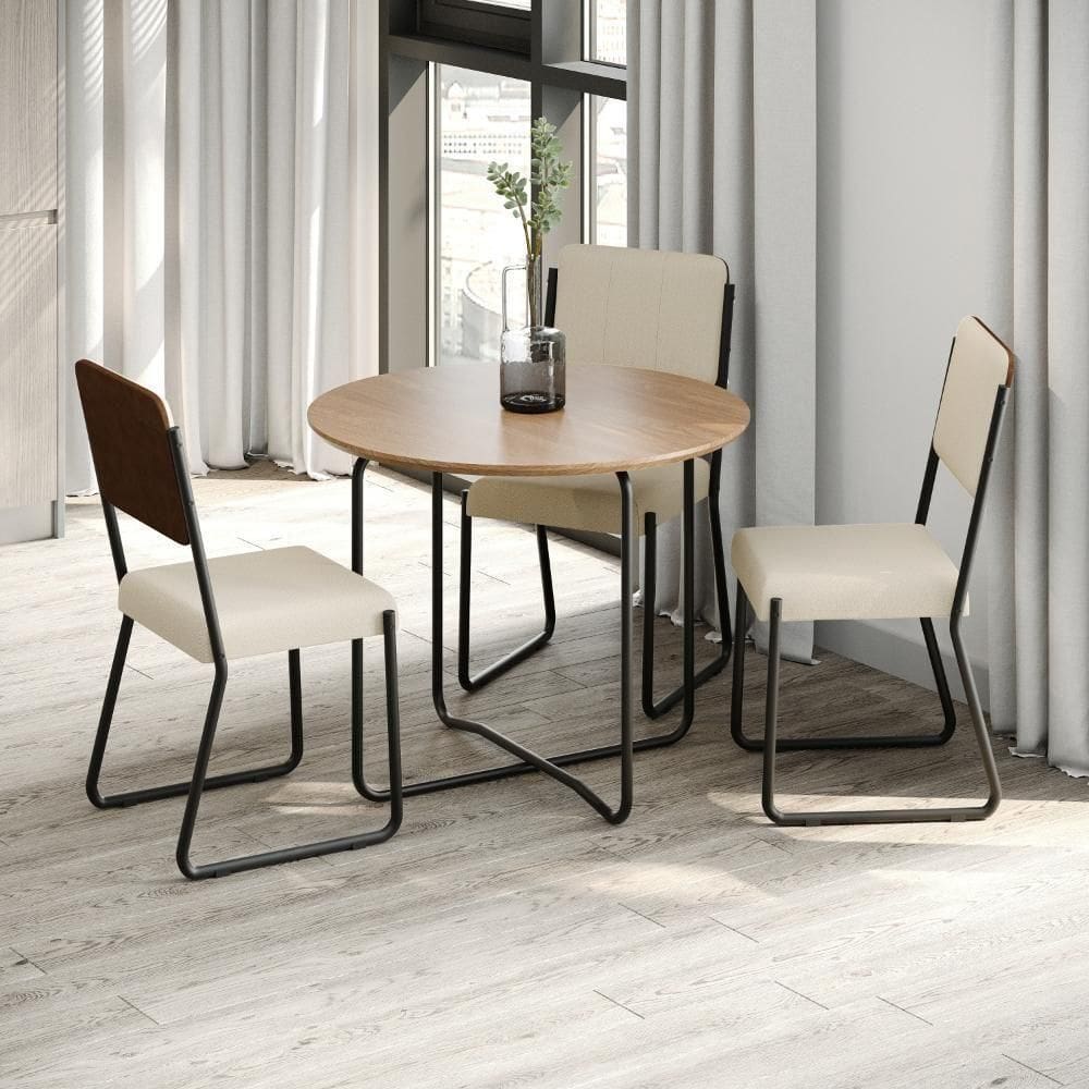 Conjunto 4 Cadeiras De Jantar Next Areia Corriente Courino Whisky Estrutura Preta