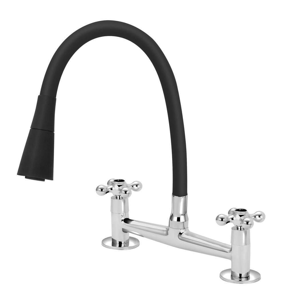 Torneira Misturador Mesa Gourmet Flexível Preto Cone 1/4V.