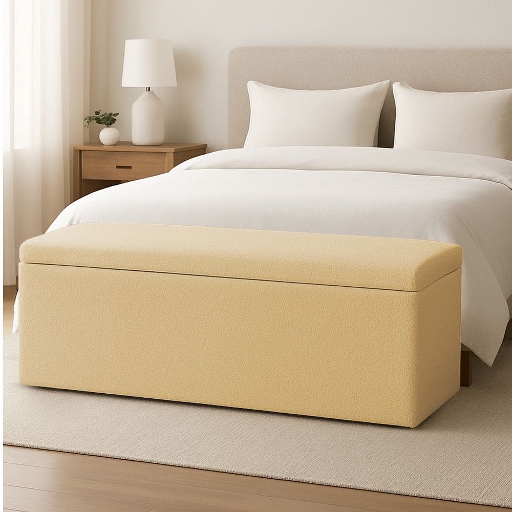 Calçadeira Baú King 1,95m Grécia Boucle Caramelo Dal Poz Estofados