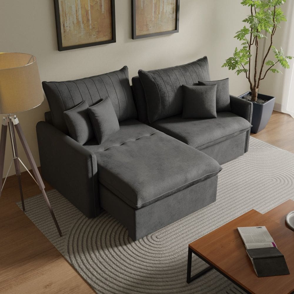 Sofá Cama Retrátil e Reclinável 220cm Colibri Cabecasa Madeiramadeira Veludo Grafite