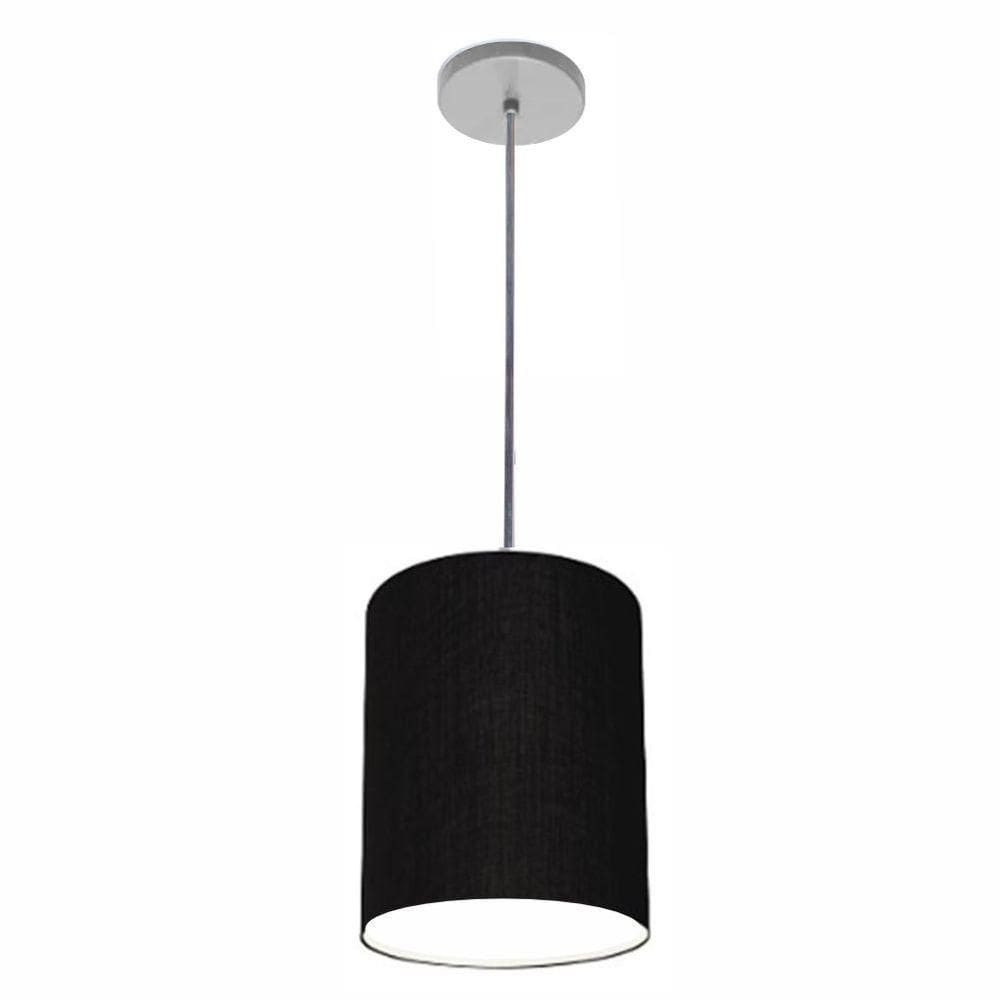 Lustre Luminária Pendente Vivare Free Lux Pe-4103cz Cúpula Em Tecido 15x20cm Preta Canopla Cinza E Fio Cristal