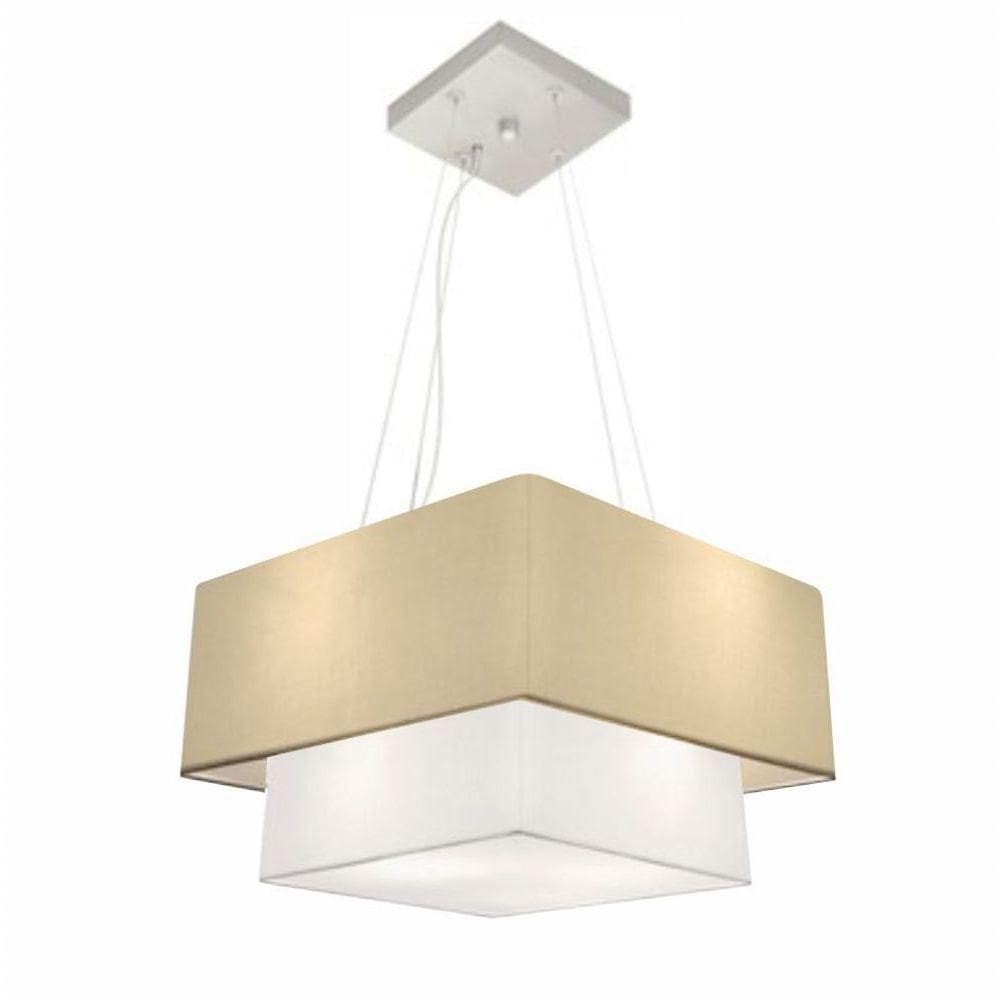 Lustre Pendente Duplo Quadrado Vivare Md-4157 Cúpula Em Tecido 40x35cm - Bivolt Algodão-crú-branco 127/220v