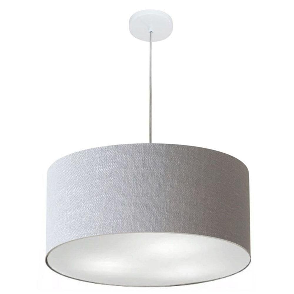 Lustre Pendente Cilíndrico Md-4049 Cúpula Em Tecido 50x21cm Rustico Cinza - Bivolt