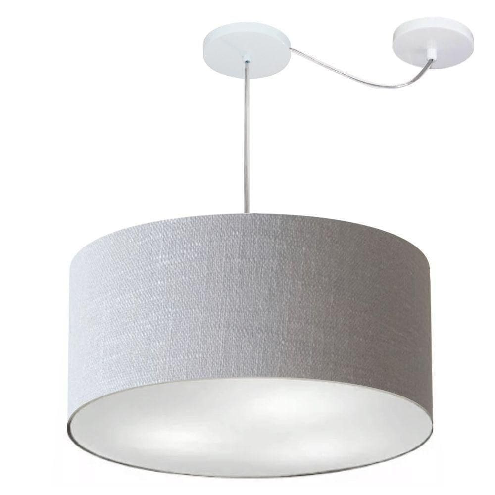 Lustre Pendente Cilíndrico Com Desvio Md-4263 Cúpula Em Tecido 55x25cm Rustico Cinza - Bivolt
