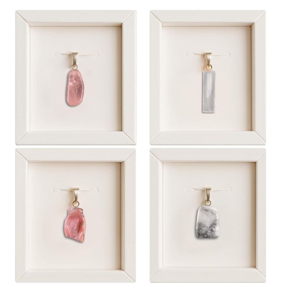 Kit 4 Pingentes Prata Quartzo Rosa, Selenita, Opala, Howlita