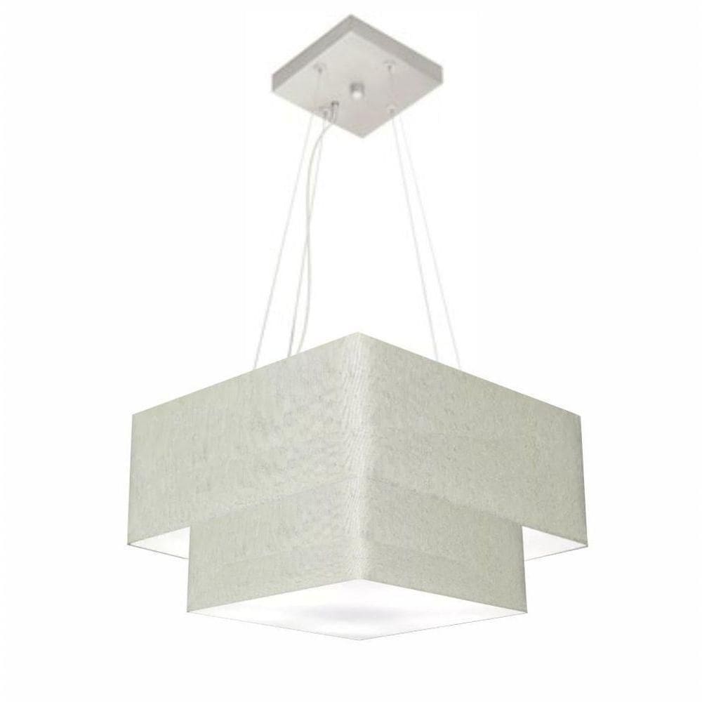Lustre Pendente Duplo Quadrado Vivare Md-4157 Cúpula Em Tecido 40x35cm Rustico Cinza - Bivolt