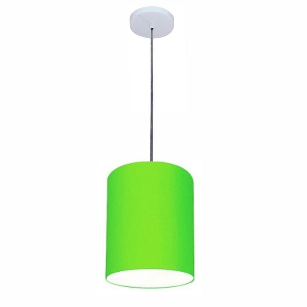 Lustre Luminária Pendente Vivare Free Lux Pe-4103br Cúpula Em Tecido 15x20cm Verde-limão Canopla Branca E Fio Cristal