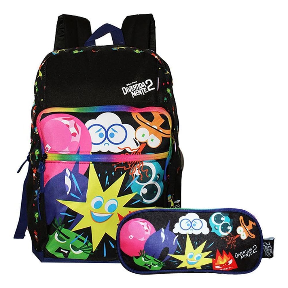 Kit Mochila + Estojo Divertidamente Costas Infantil Escolar