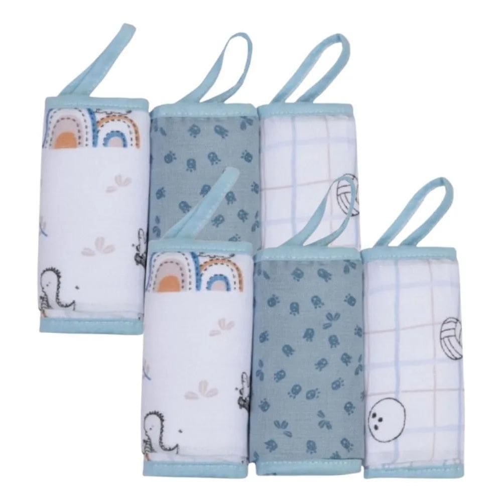 10X Toalhinha De Boca Soft Prendedor Chupeta Menino Com 6 Und