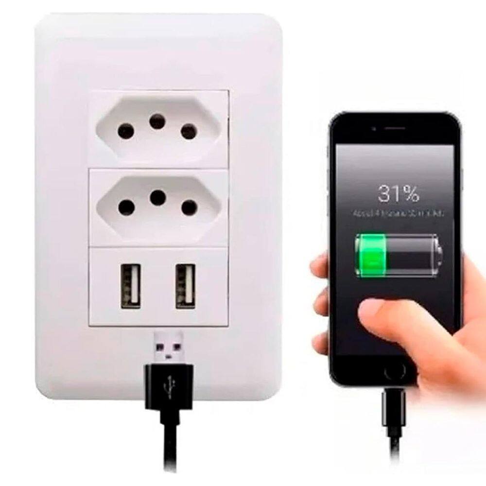 Tomada Universal Usb Branco Entrada Parede Bivolt
